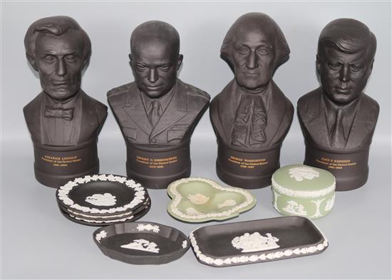 4 black Basalt Wedgwood busts & Jasperware